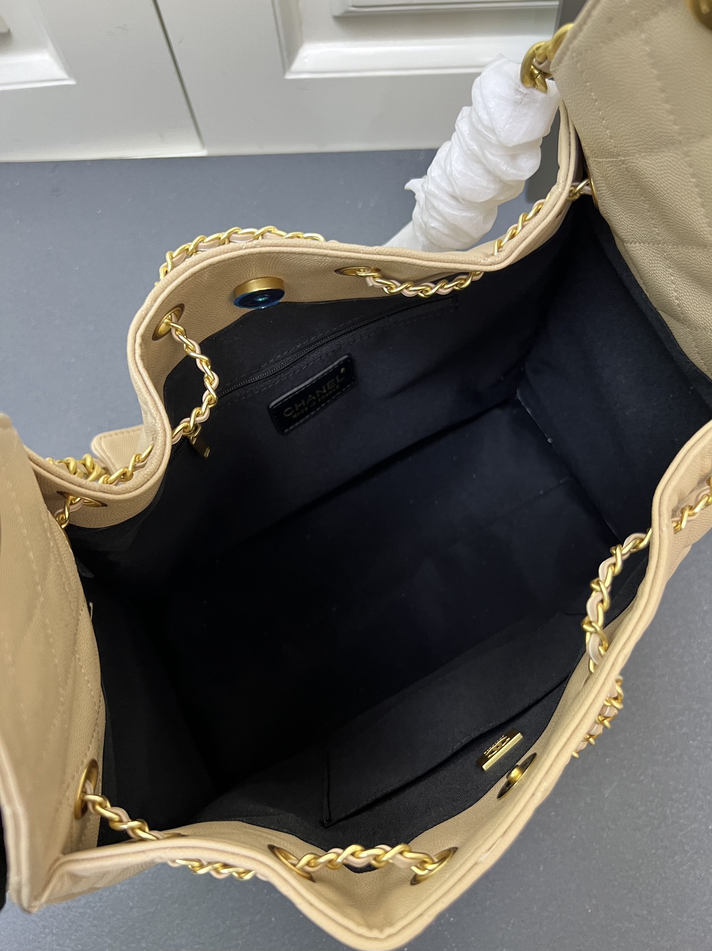 CC Inspired 25 Small Handbag Grained Calfskin & Gold-Tone Metal  Beige -Bag - Gorchic - $152.99