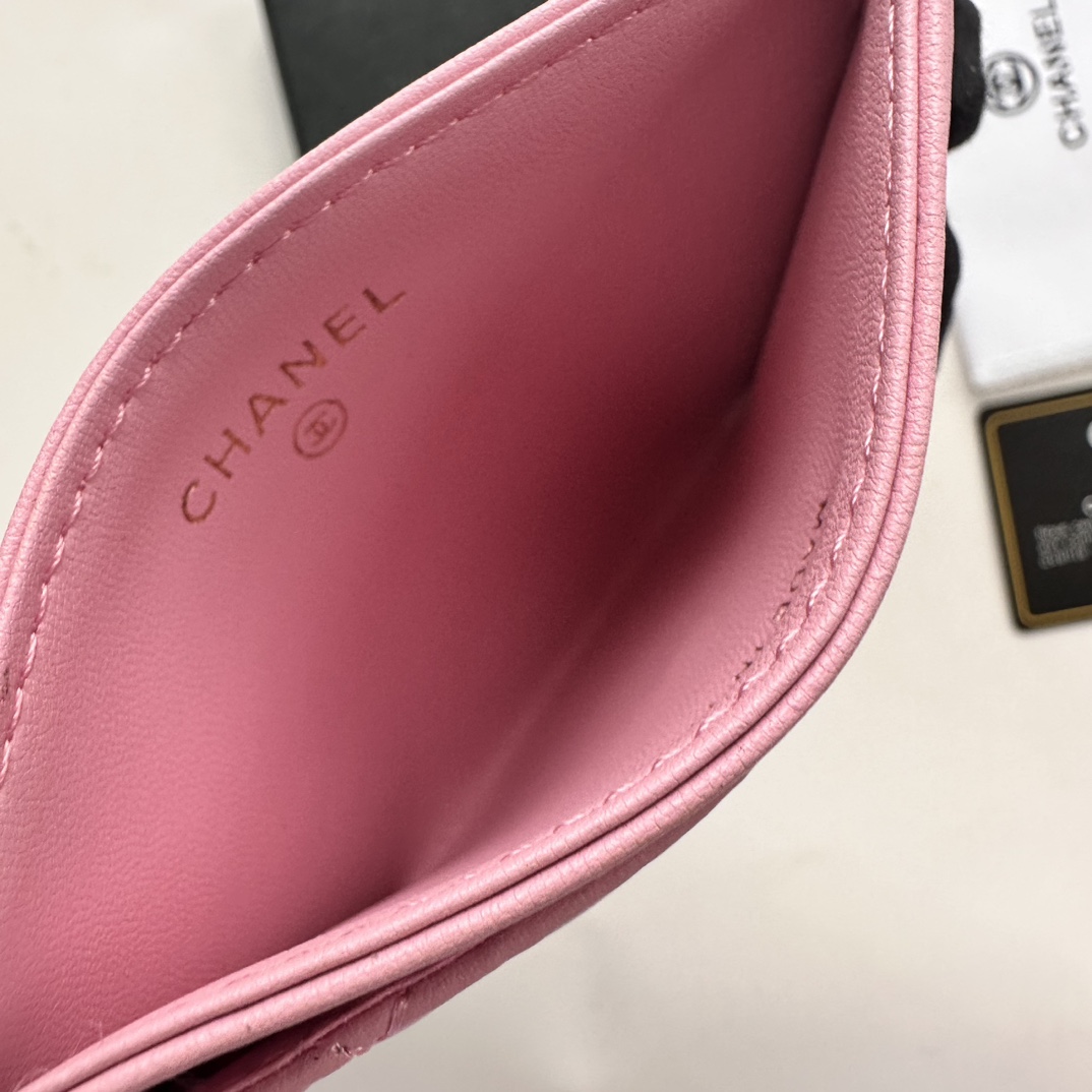 CC Inspired CLASSIC CARD HOLDER Grained Calfskin Pink Wallet - Gorchic - $37.99