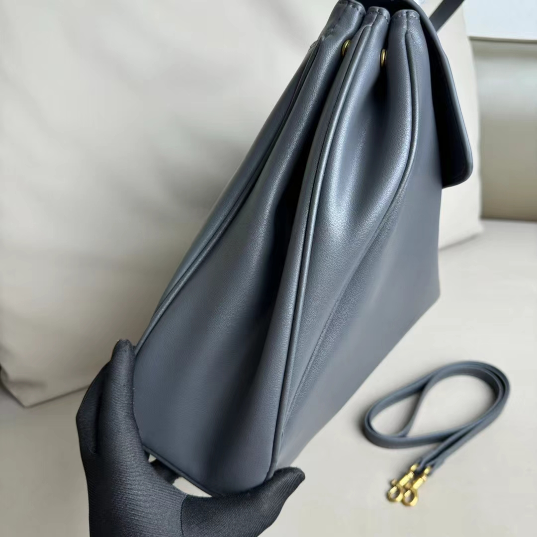 Hourglass iconic Rodeo leather shoulder bag in Grey and aged-golden hardware Multiple Size - Bag - Gorchic - $169.99