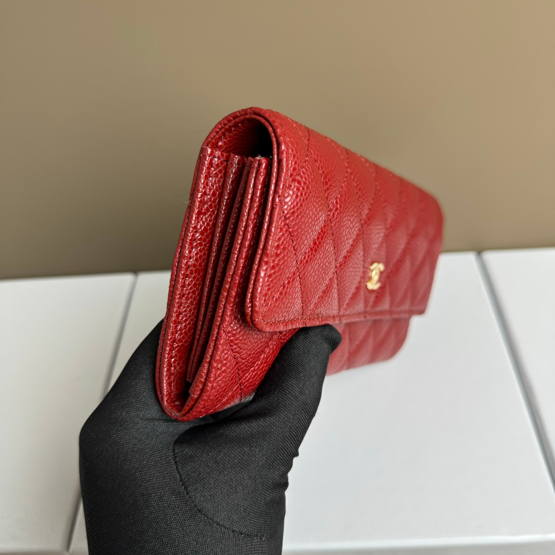 CC Inspired Counterfeit Caviar Leather Wallet-Red Wallet - Gorchic - $59.99