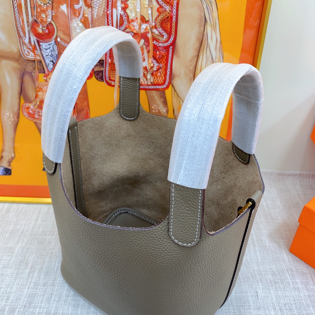 H-Inspired Clemence Picotin Lock Bag Golden Hardware-Dark Grey Bag - Gorchic - $151.99