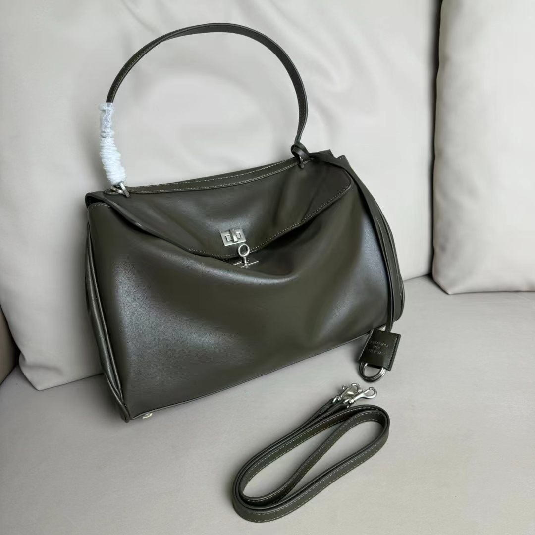 Hourglass iconic Rodeo leather shoulder bag in green and aged-sliver hardware Multiple Size - Bag - Gorchic - $169.99