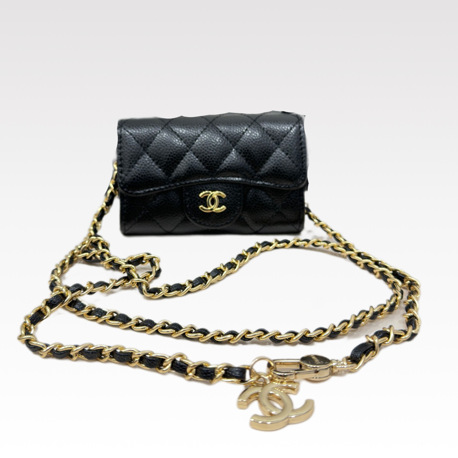 CC Inspired Black Metallic Calfskin Quilted Flap Chain Waist Bag - Gorchic - $83.99
