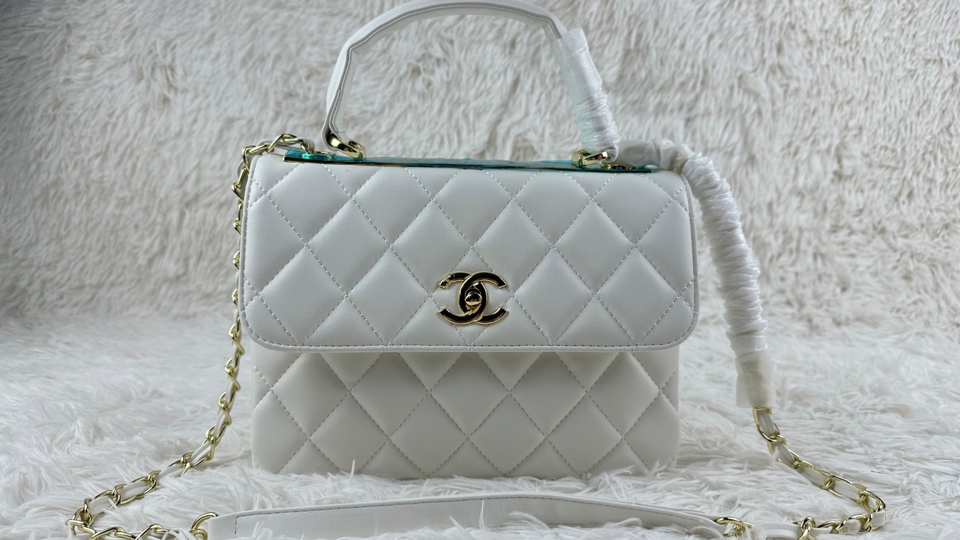 CC Inspired Top Handle Flap Bag Lambskin - White - Gorchic - $140.99