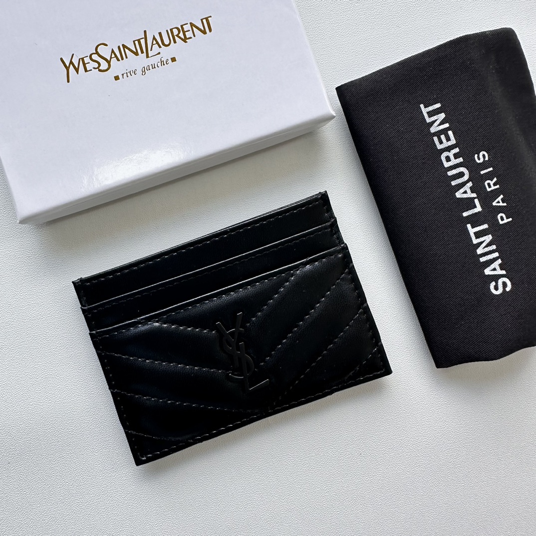 Lady Designer CASSANDRE MATELASSÉ card case in lambskin -Black Wallet - Gorchic - $35.99