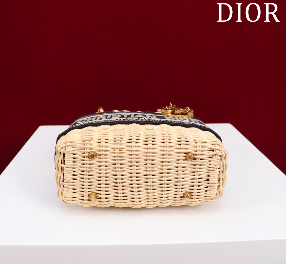 D Inspired Lady D Inspired Natural Wicker and Blue D Inspired Oblique Jacquard Handbag - Bag - Gorchic - $173.99