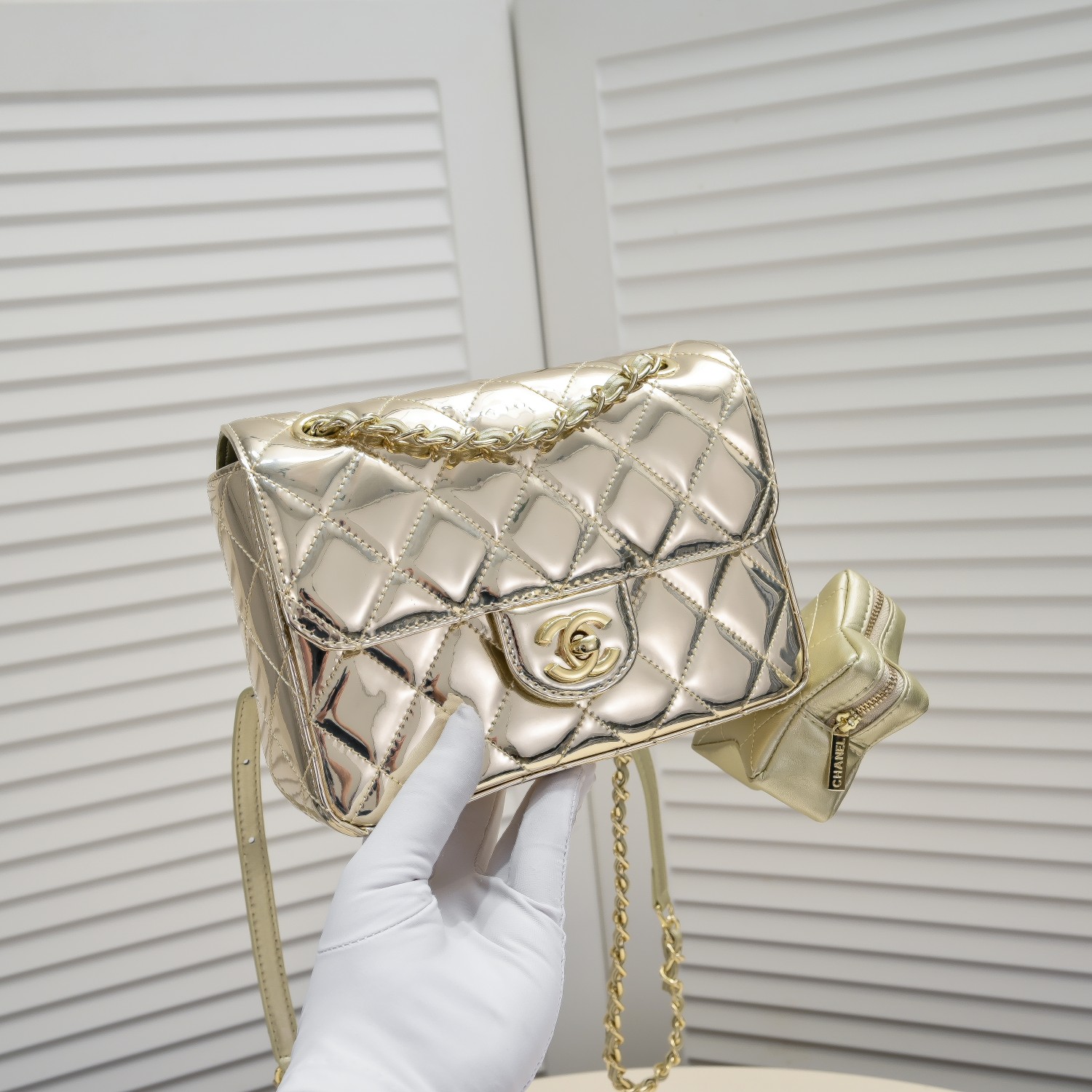 CC Inspired Mirror Mini Classic Flap with Star Coin Purse - Golden - Gorchic - $138.99