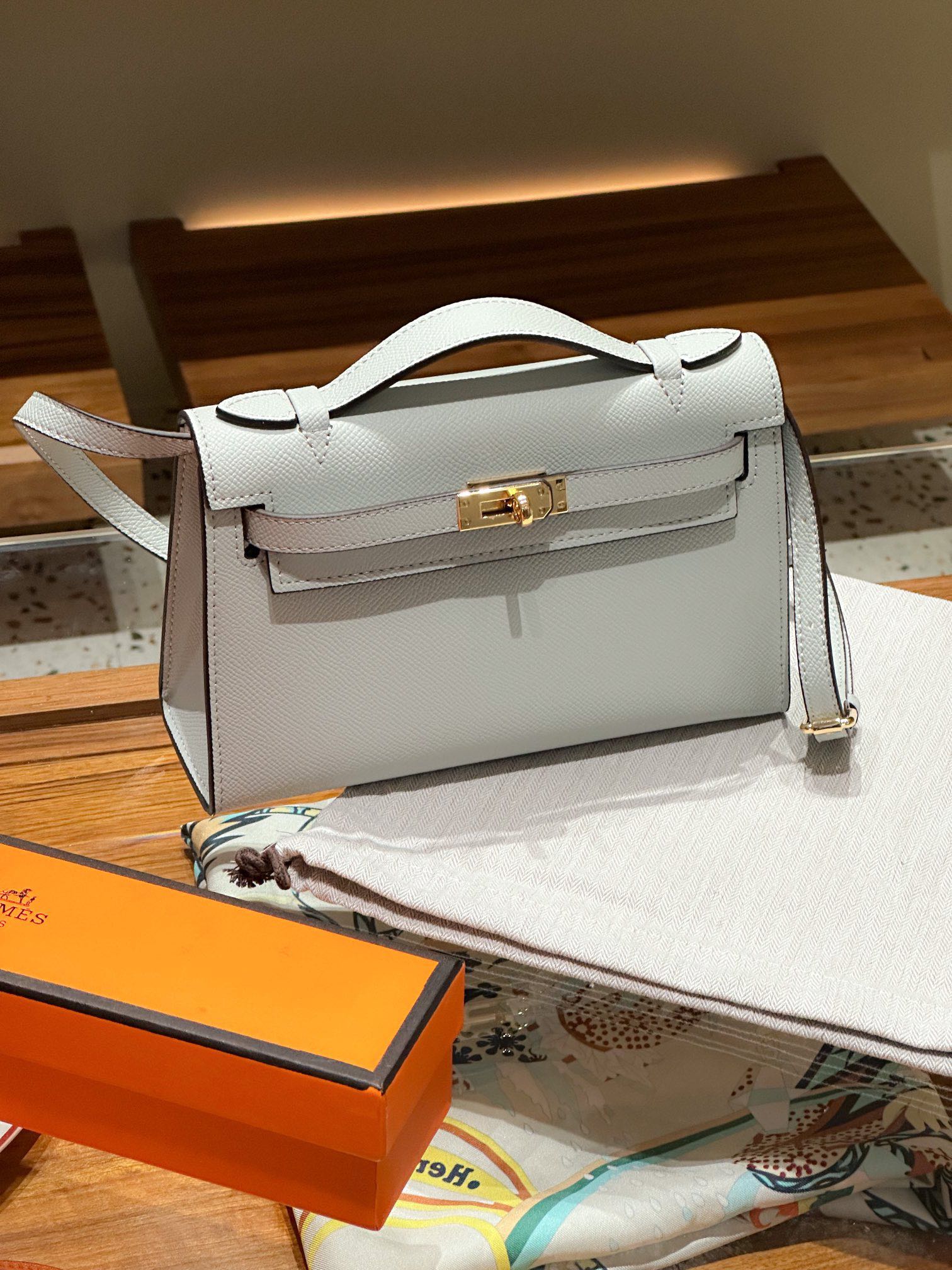 H-Inspired Kelly Mini 1st Kelly Pochette Generation Epsom Palm Leather-Light Blue - Gorchic - $146.99