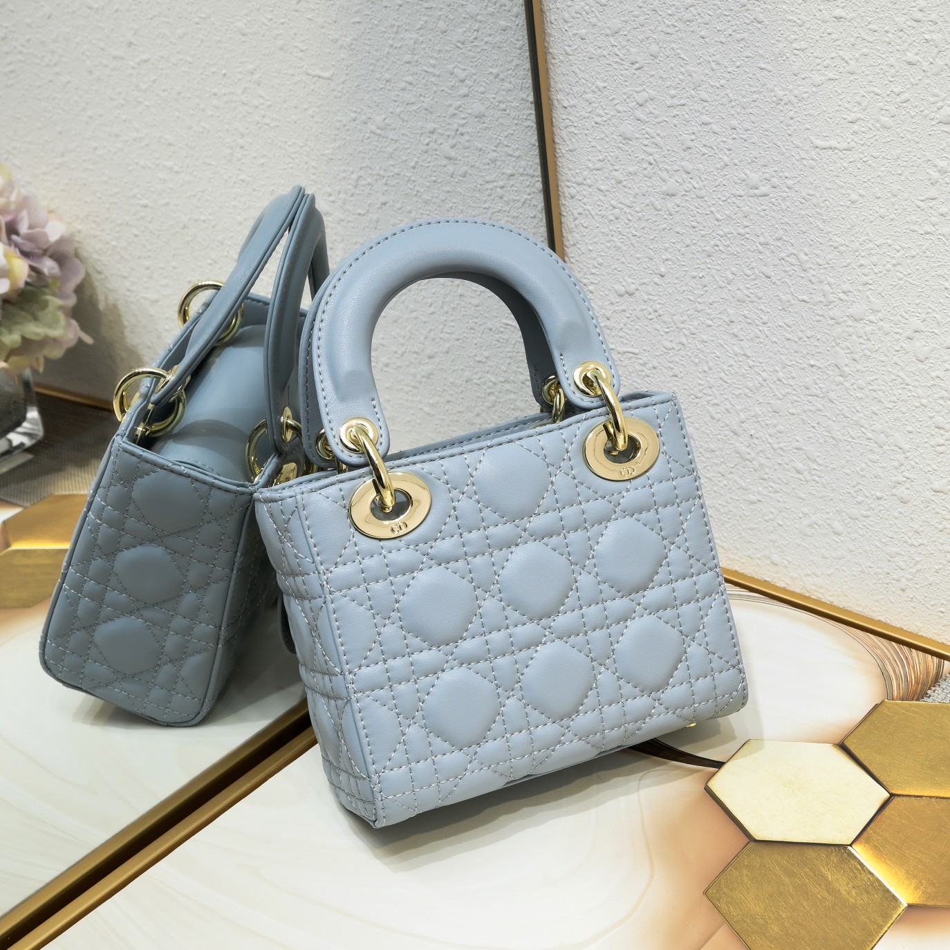 D Inspired Mini Lady D Inspired Bag Light Blue Cannage Calfskin - Bag - Gorchic - $138.99