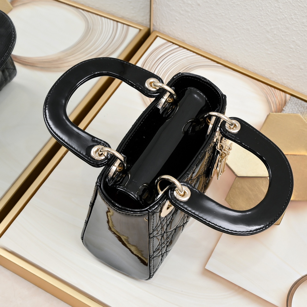 D Inspired Lady D Inspired Bag Powder Black Patent Cannage Calfskin Golden Hardware - Bag - Gorchic - $138.99