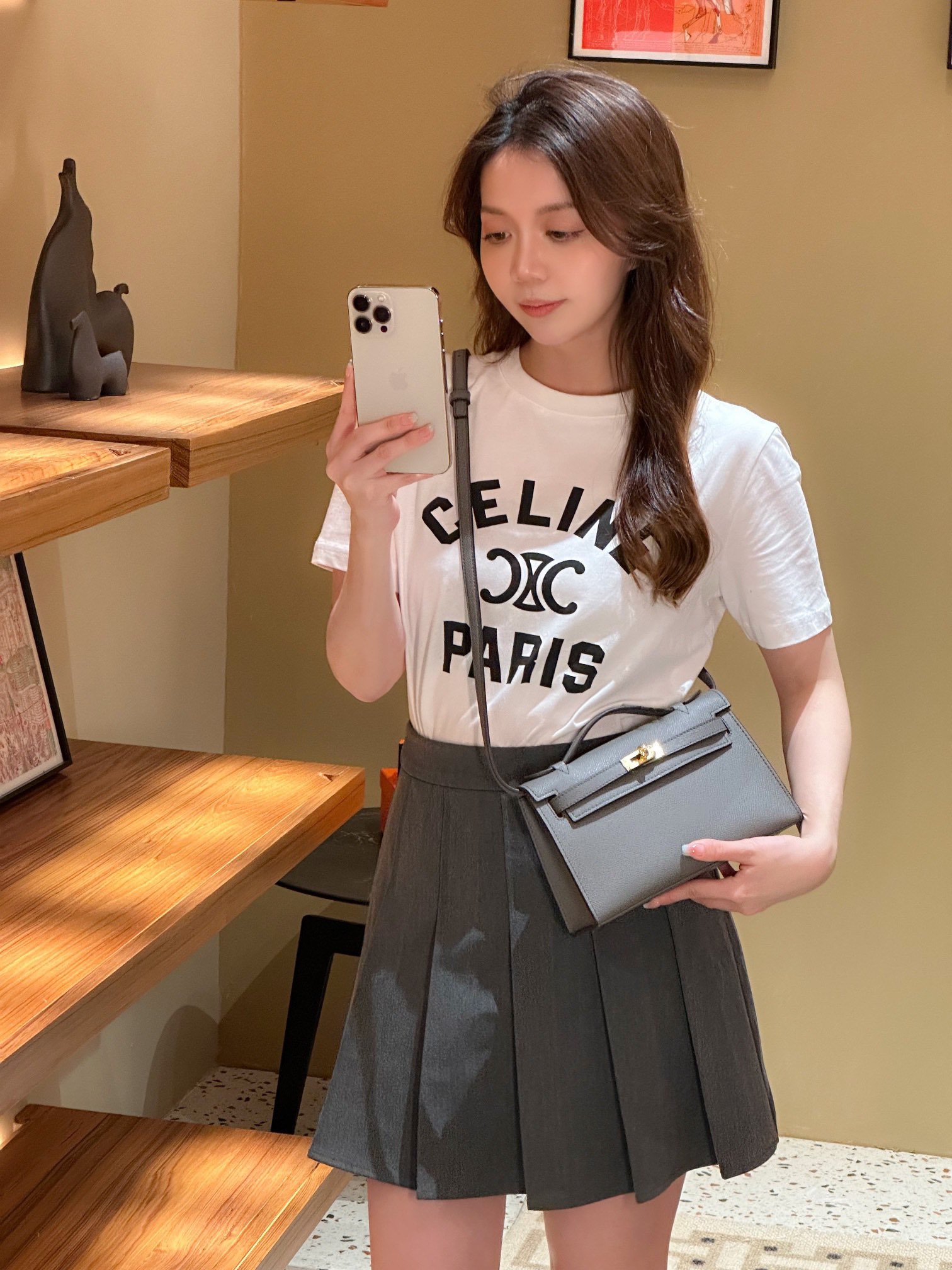 H-Inspired Kelly Mini 1st Kelly Pochette Generation Epsom Palm Leather-Dark Gray - Gorchic - $146.99