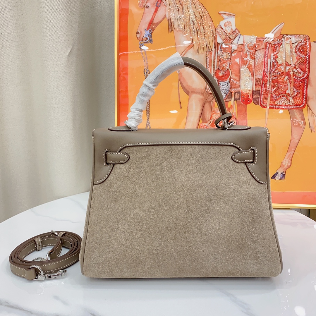 H-Inspired Kelly Haze Gray Suede - Handbags - Gorchic - $200.99