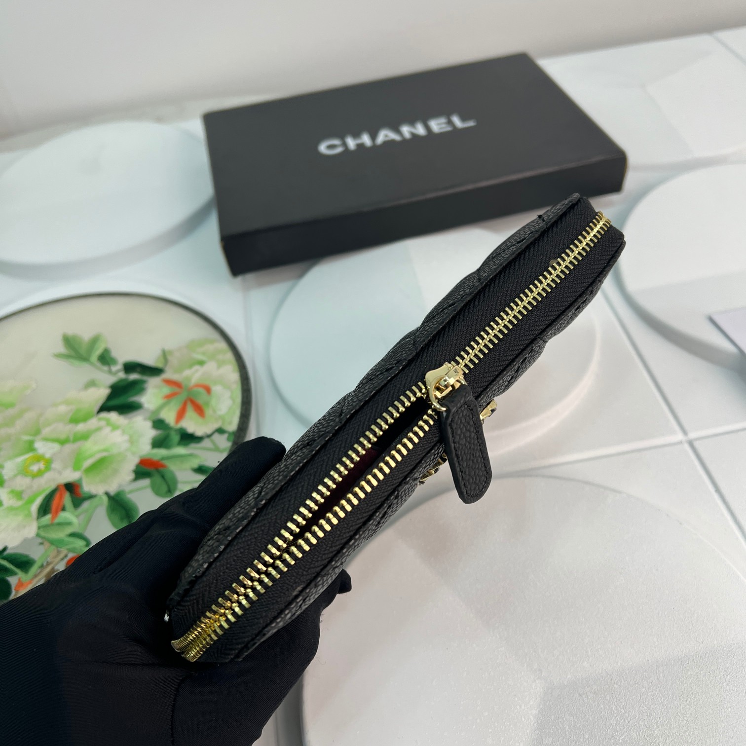 CC Inspired Boy Zip Around Wallet Quilted Caviar Long-Fish Seed Gold Wallet - Gorchic - $52.99