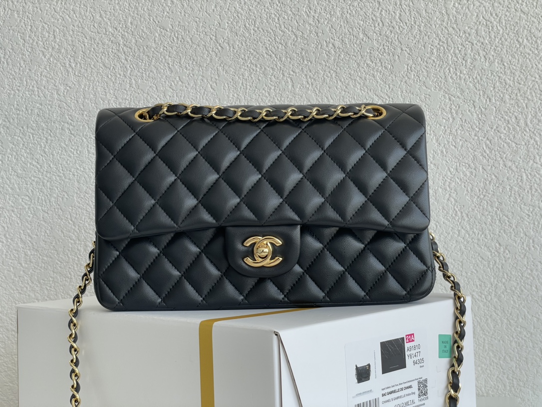 CC Inspired Classic Double Flag Bag Black Leather Golden Hardware Shoulder Bag - Gorchic - $125.99