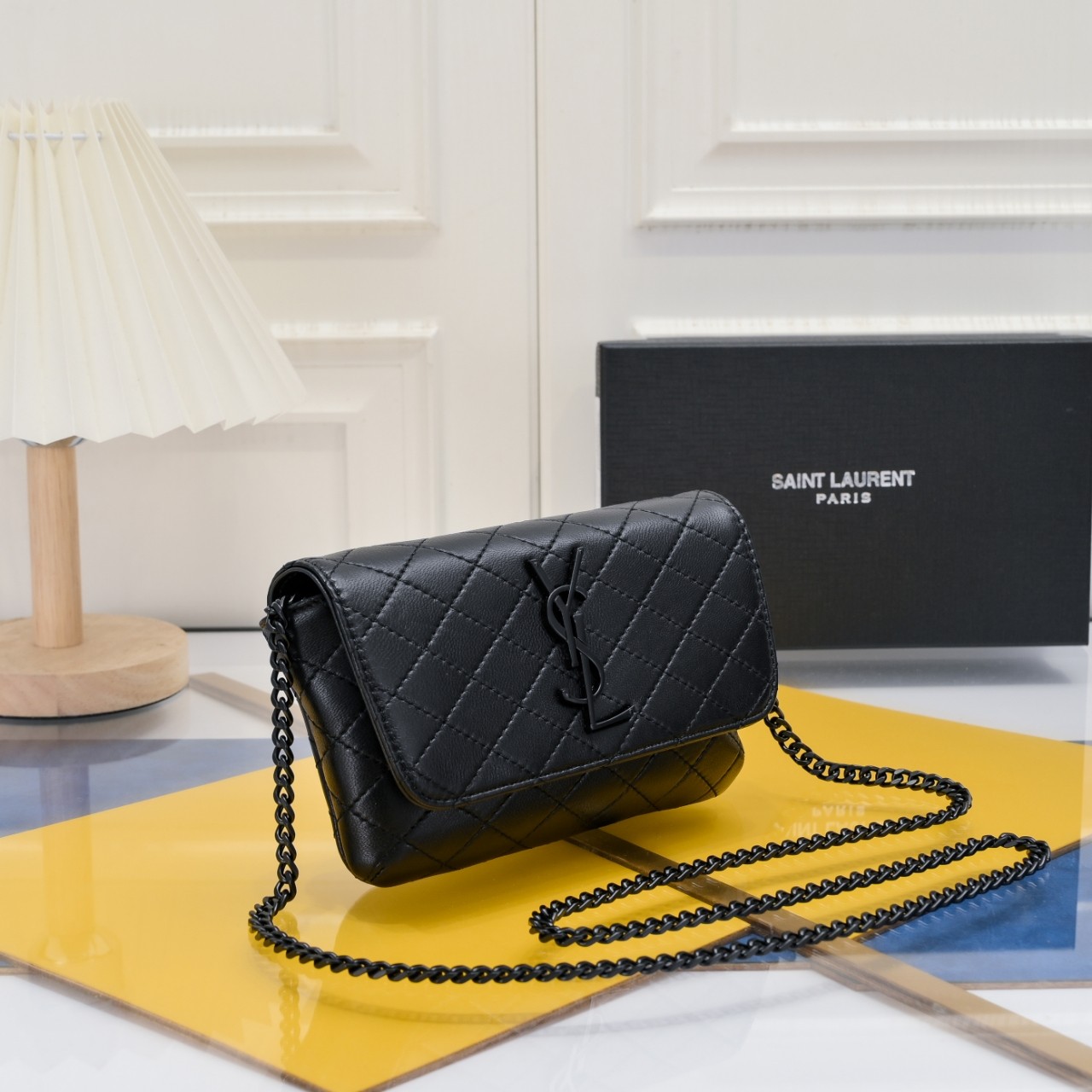 Lady Designer BLACK GABY CHAIN PHONE HOLDER IN QUILTED Calfskin-BLACK HARDWARE - Bag - Gorchic - $122.99