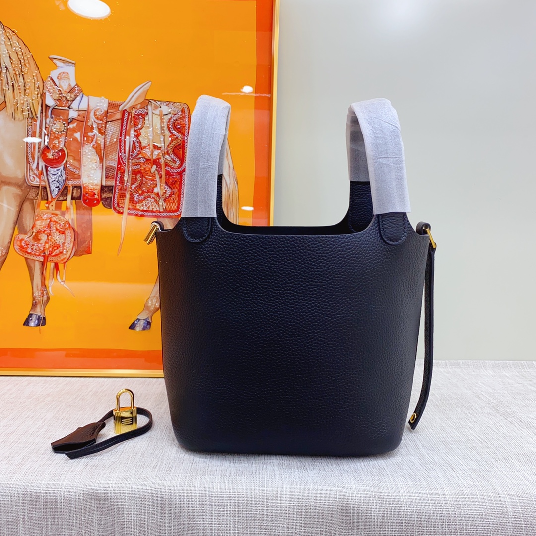 H-Inspired Clemence Picotin Lock Bag Golden Hardware  -Black Bag - Gorchic - $151.99