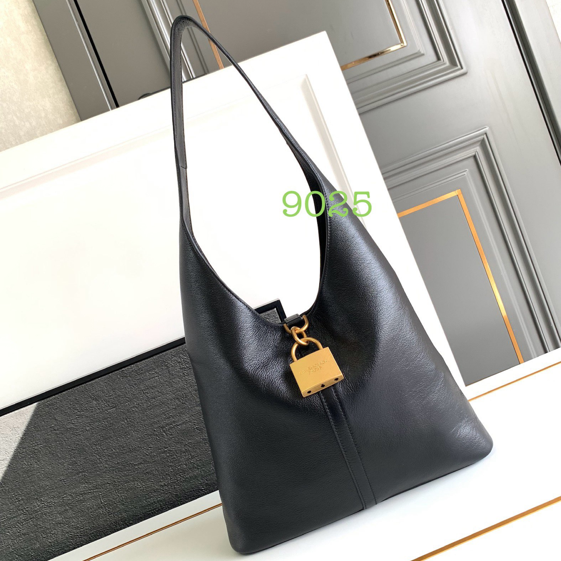 Hourglass iconic Lock Trim Large Tramp Bag - Black Gold Bag - Gorchic - $144.99