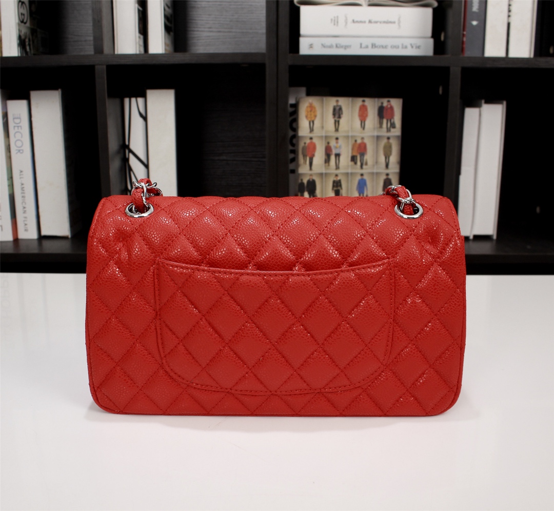 CC Inspired Classic Double Flap Bag Red Caviar Sier Hardware - Bag - Gorchic - $122.99
