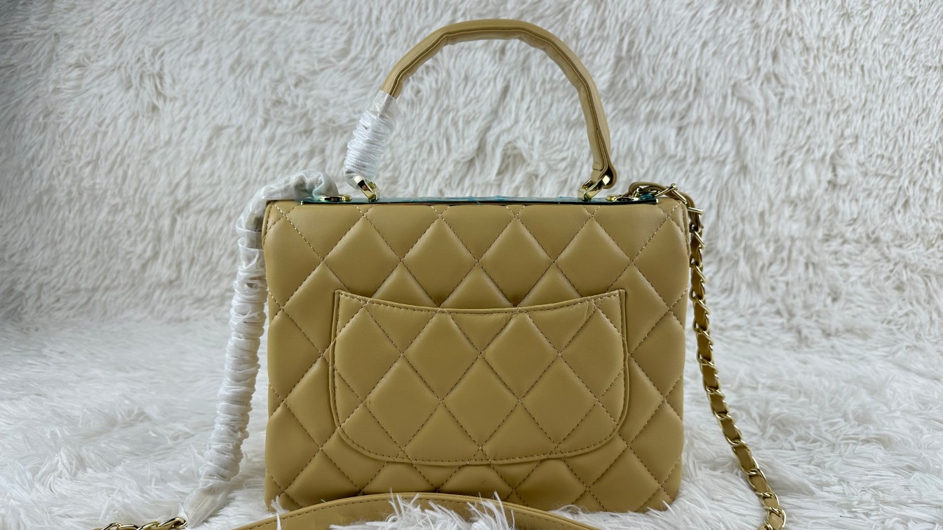 CC Inspired Top Handle Flap Bag Lambskin - khaki - Gorchic - $140.99