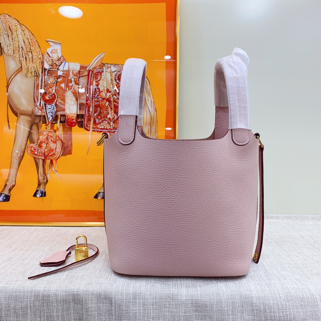 H-Inspired Clemence Picotin Lock Bag Golden Hardware-Light Pink Bag - Gorchic - $151.99