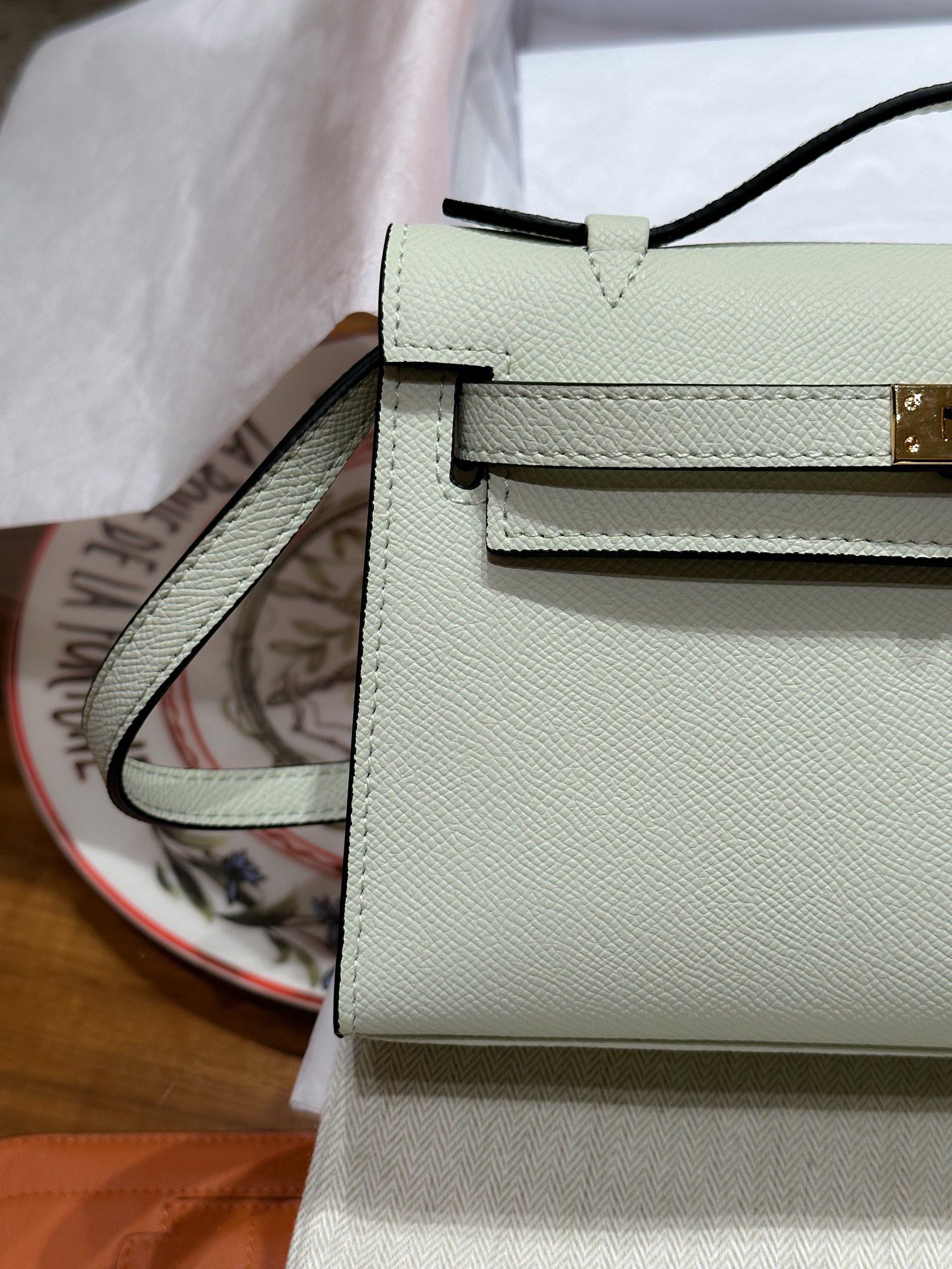 H-Inspired Kelly Mini 1st Kelly Pochette Generation Epsom Palm Leather-Bubble Green - Gorchic - $146.99