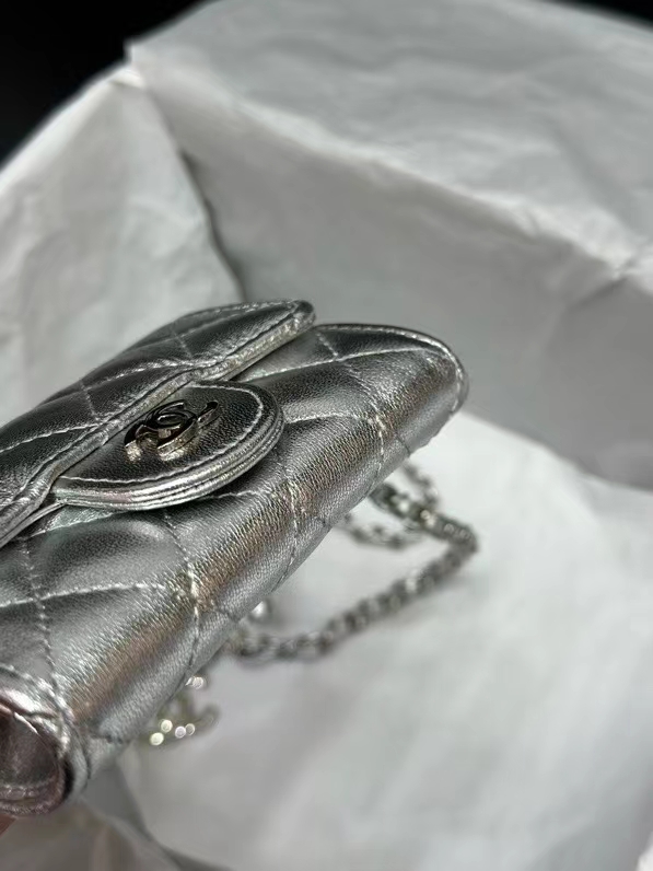 CC Inspired Sier Metallic Calfskin Quilted Flap Chain Waist Bag - Gorchic - $82.99