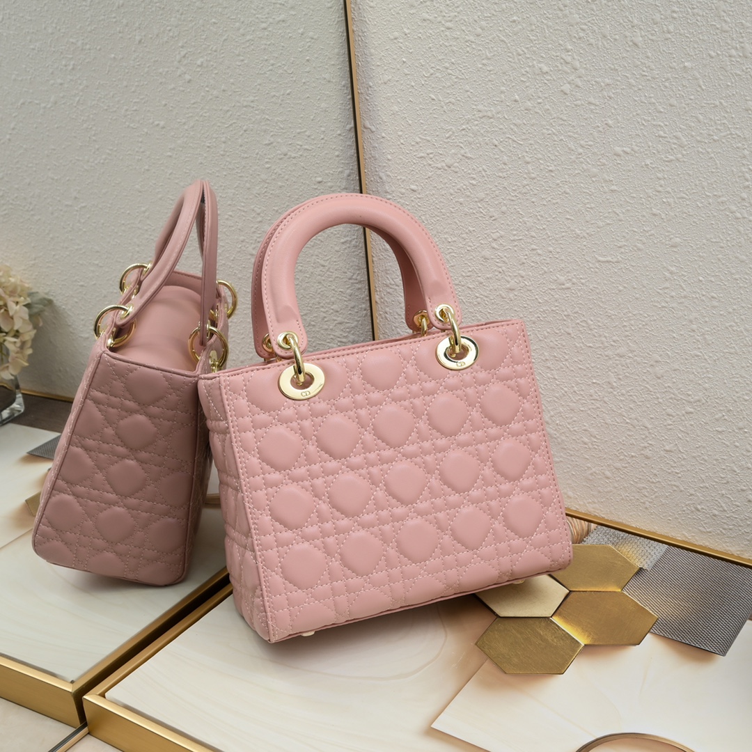 D Inspired Medium Lady D Inspired Bag Pink Cannage Calfskin Golden Hardware - Bag - Gorchic - $146.99