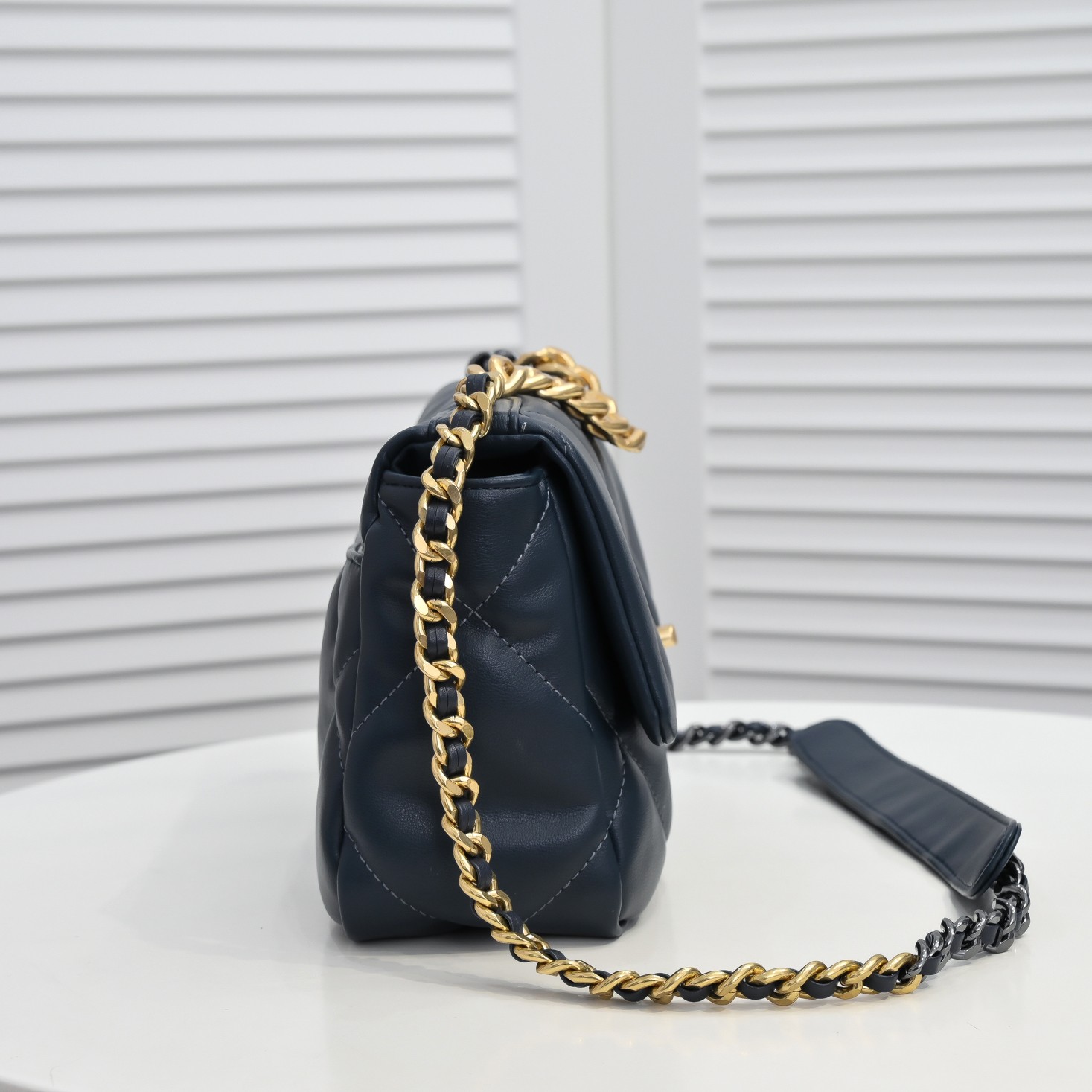 CC Inspired Calfskin Quilted CC Inspired 19 Flap Dark Blue -Golden - Bag - Gorchic - $132.99