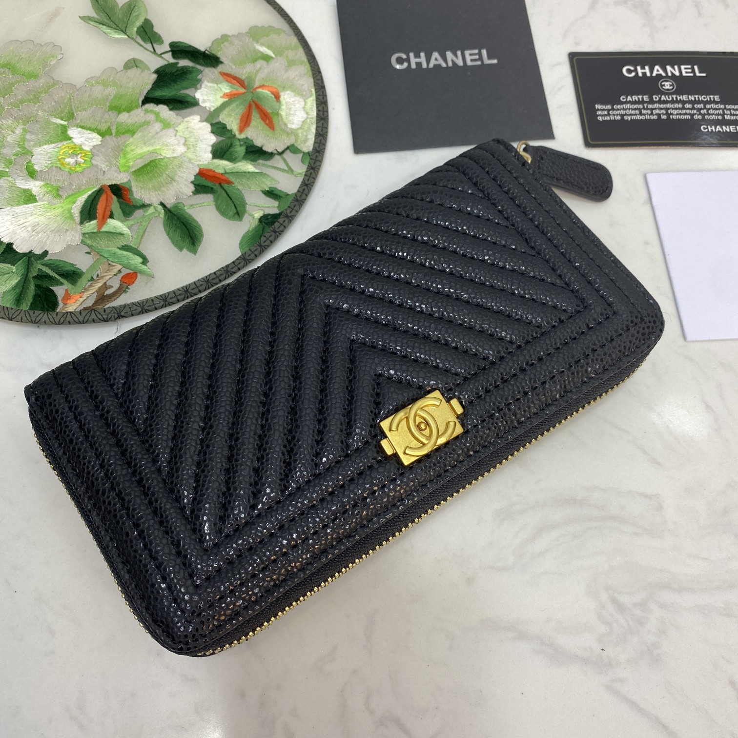 CC Inspired Caviar Chevron Quilted Wallet -Fishseed Pattern Gold Wallet - Gorchic - $52.99