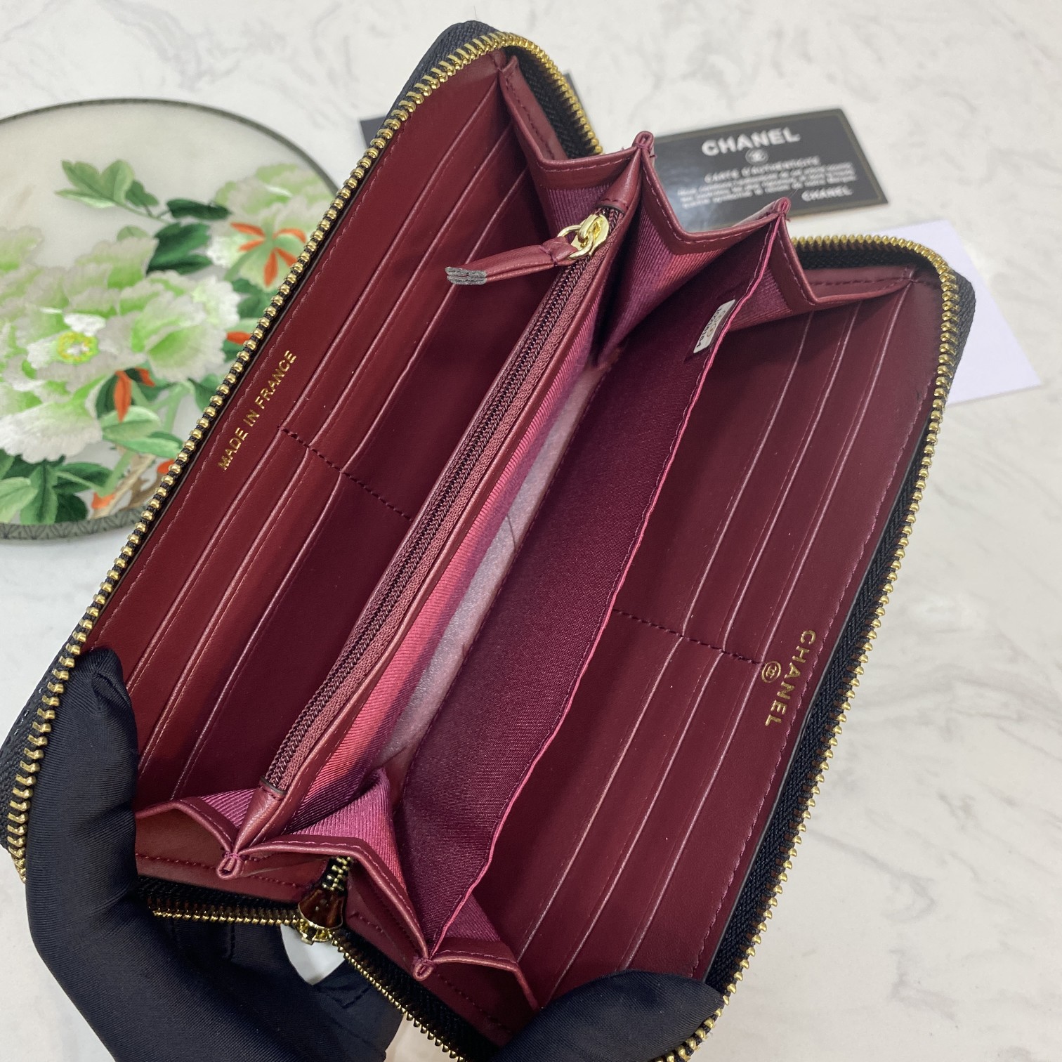 CC Inspired Caviar Chevron Quilted Wallet -Fishseed Pattern Gold Wallet - Gorchic - $52.99