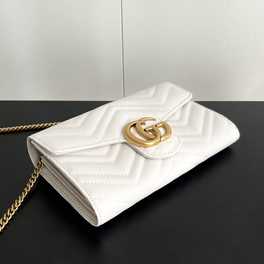 Double-G Marmont Chain Wallet - White Gold Wallet - Gorchic - $123.99