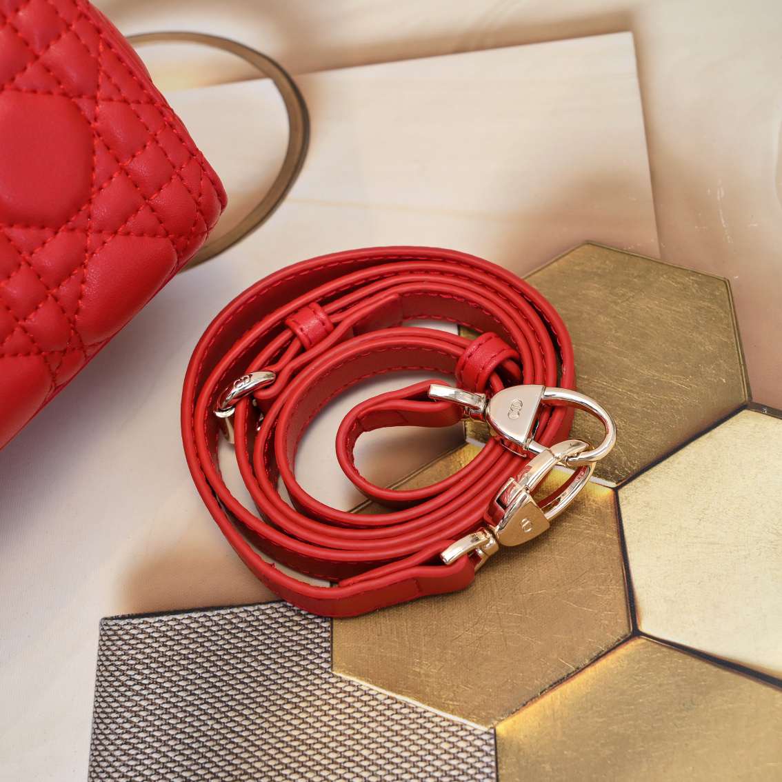 D Inspired Medium Lady D Inspired Bag Red Cannage Calfskin Golden Hardware - Bag - Gorchic - $144.99