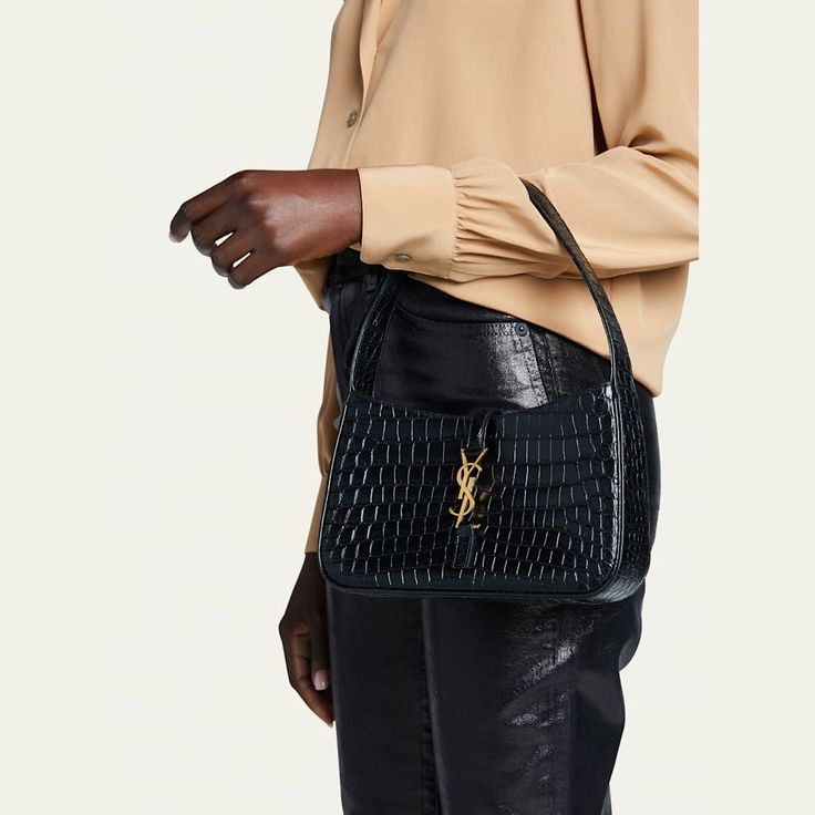 Lady Designer Fashion Le 5 à 7 Hobo Bag Leather-Snakeskin Pattern BLACK Bag - Gorchic - $121.99