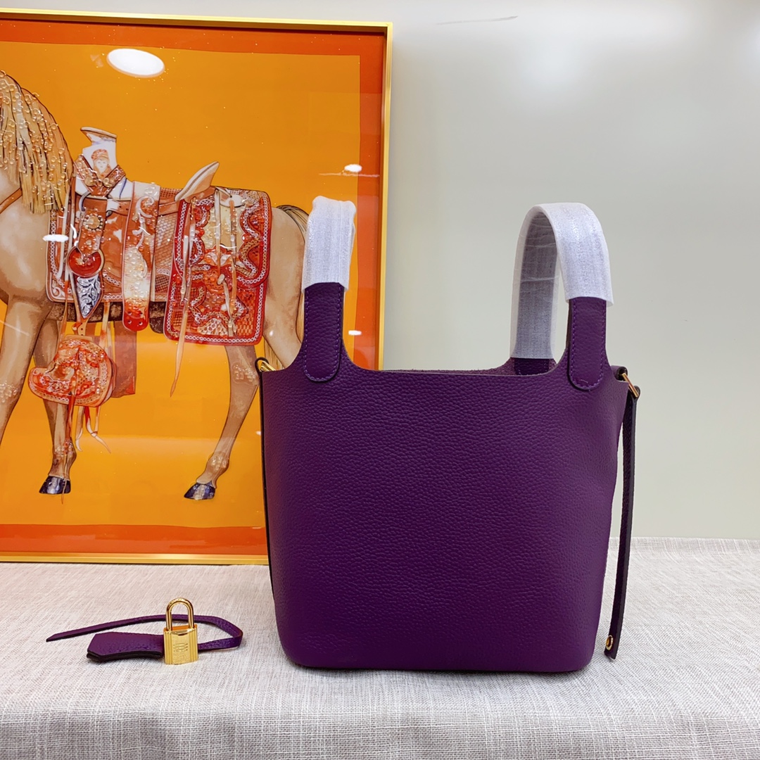 H-Inspired Clemence Picotin Lock Bag Golden Hardware-Purple Bag - Gorchic - $151.99