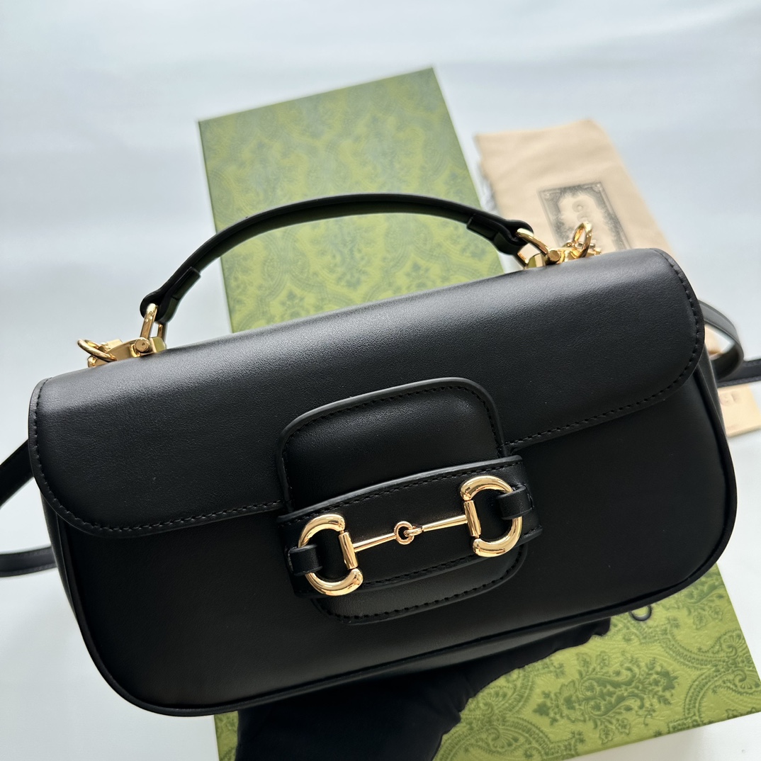 Double-G Horsebit 1955 Small Black Leather Shoulder Bag - Gorchic - $121.99