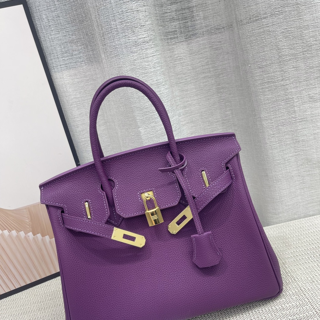 H-Inspired Birkin Togo Retourne Bag Golden-Purple Bag - Gorchic - $185.99