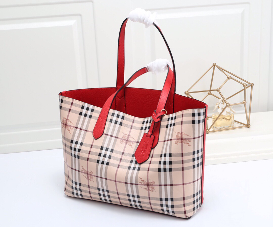 burbery Reversible Shopping Bag - Logo Red Bag - Gorchic - $153.99