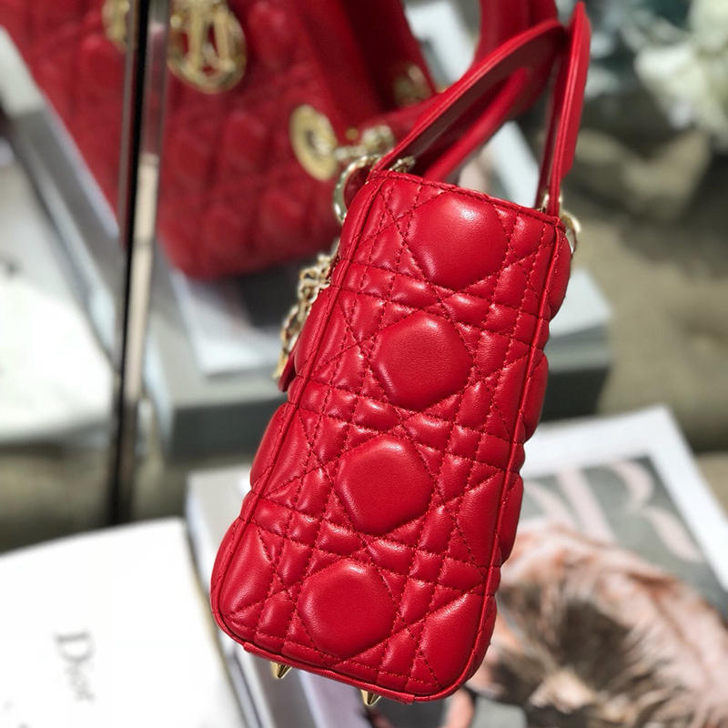 D Inspired Small Lady D Inspired Bag Red Cannage Calfskin Golden Hardware - Bag - Gorchic - $144.99