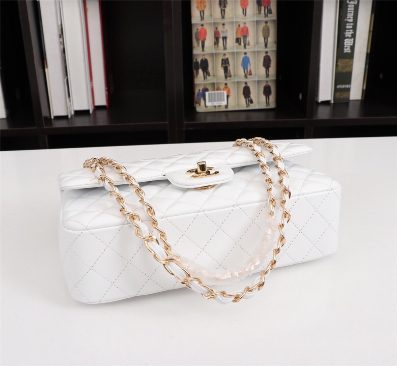CC Inspired Classic Double Flap Bag White Golden Hardware - Bag - Gorchic - $122.99