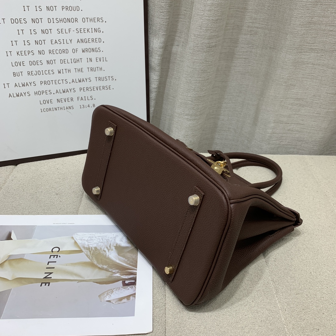 H-Inspired Birkin Togo Retourne Bag Golden-Dark Brown Bag - Gorchic - $185.99