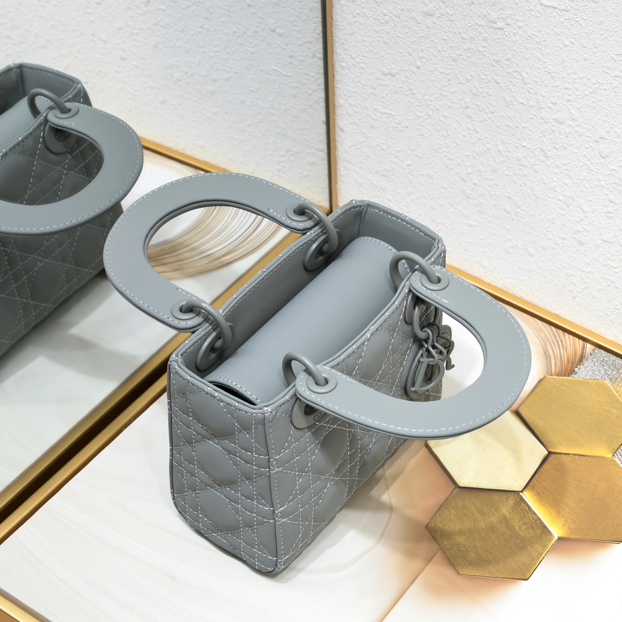 D Inspired Mini Lady D Inspired Bag Grey Ultramatte Calfskin - Bag - Gorchic - $138.99