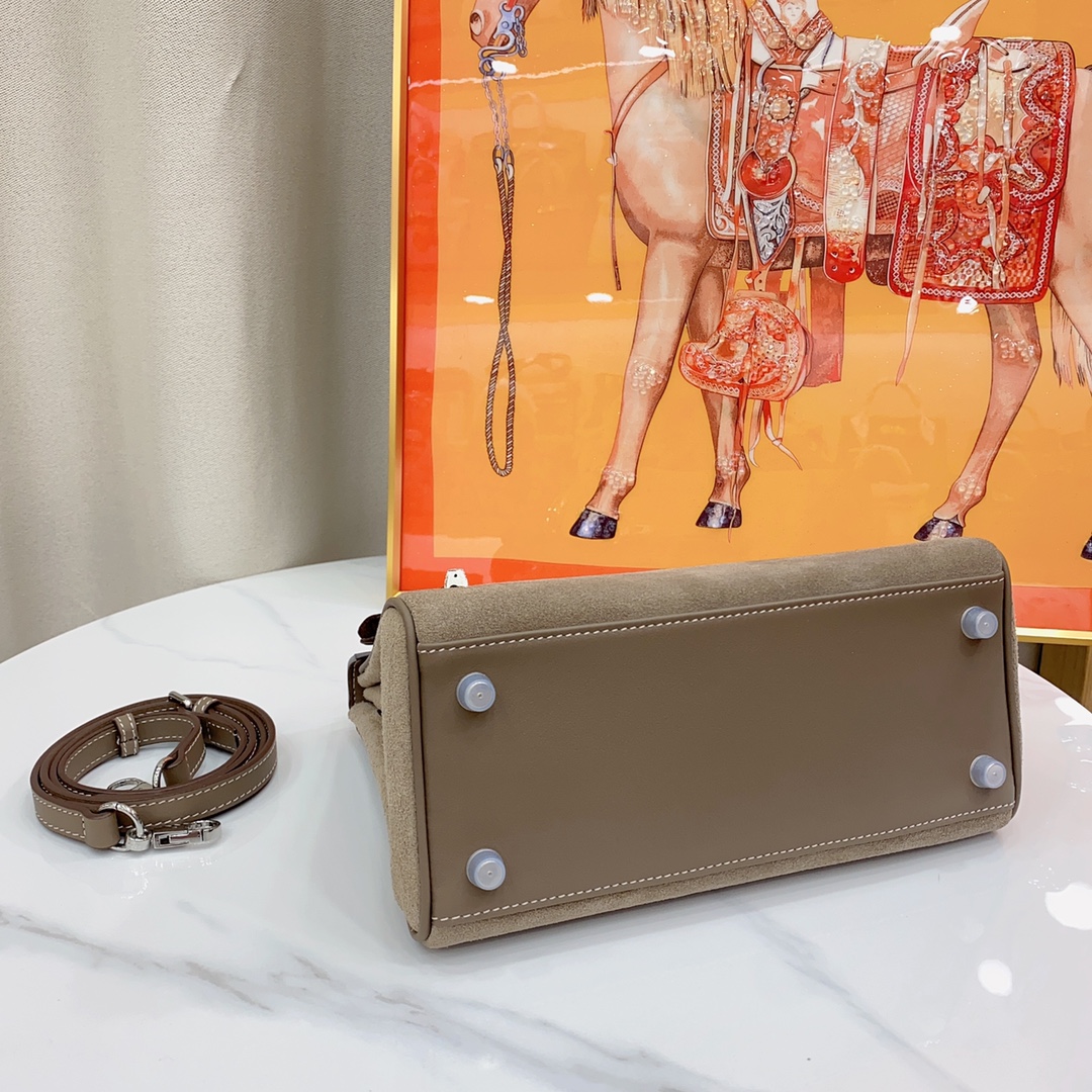 H-Inspired Kelly Haze Gray Suede - Handbags - Gorchic - $230.99