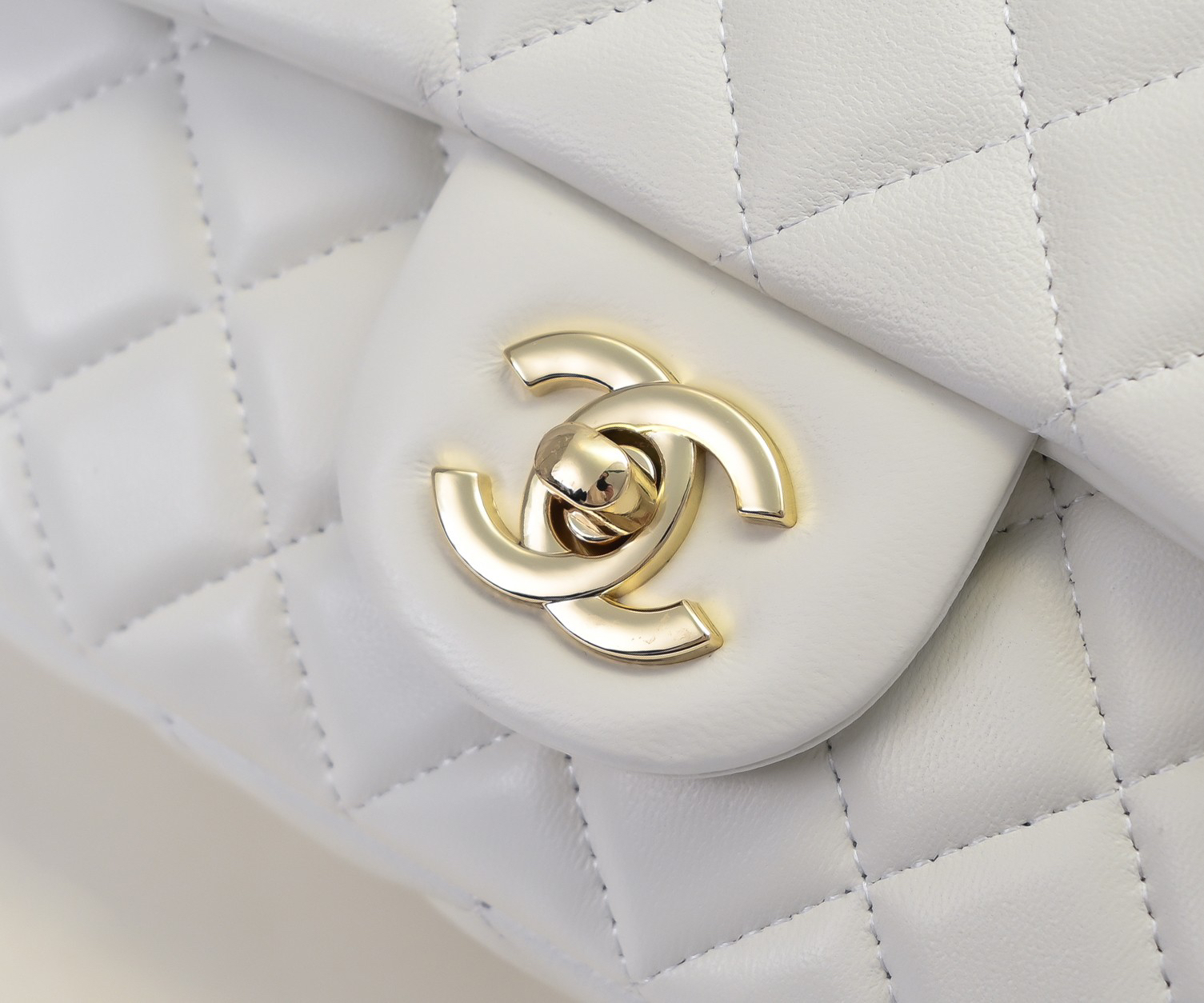 CC Inspired Classic Flag Bag Pearl Crush Mini Square White Calfskin Light Gold Hardware - Bag - Gorchic - $127.99