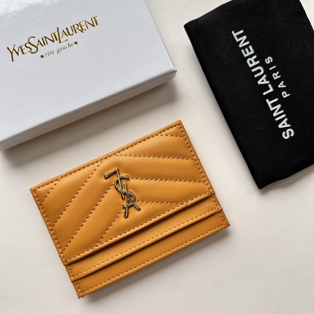 Lady Designer CASSANDRE MATELASSÉ card case in lambskin -Yellow Wallet - Gorchic - $35.99