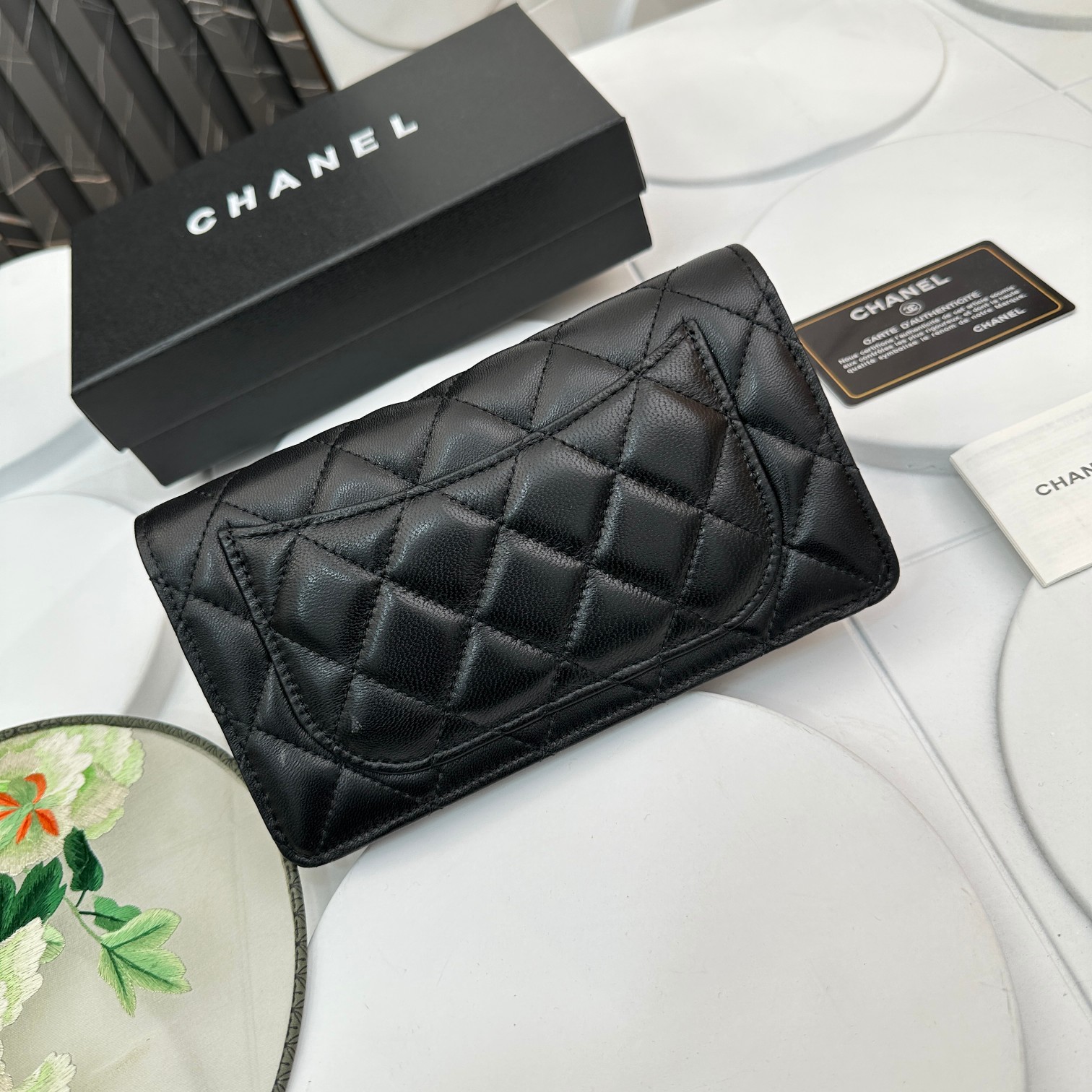 CC Inspired Calfskin Leather Quilted Long Wallet Black - Bag - Gorchic - $90.99