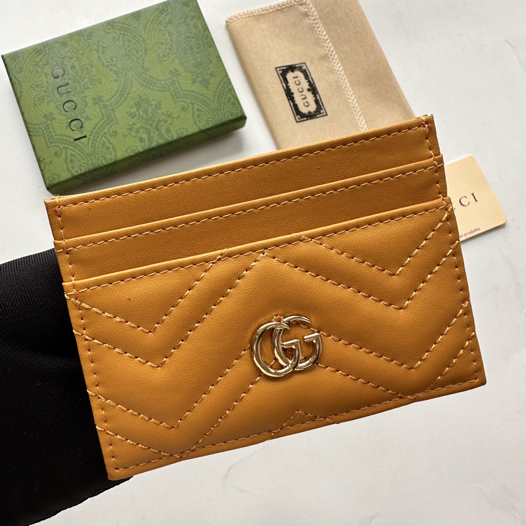 Double-G GG Marmont card case yellow leather-wallet - Gorchic - $39.99