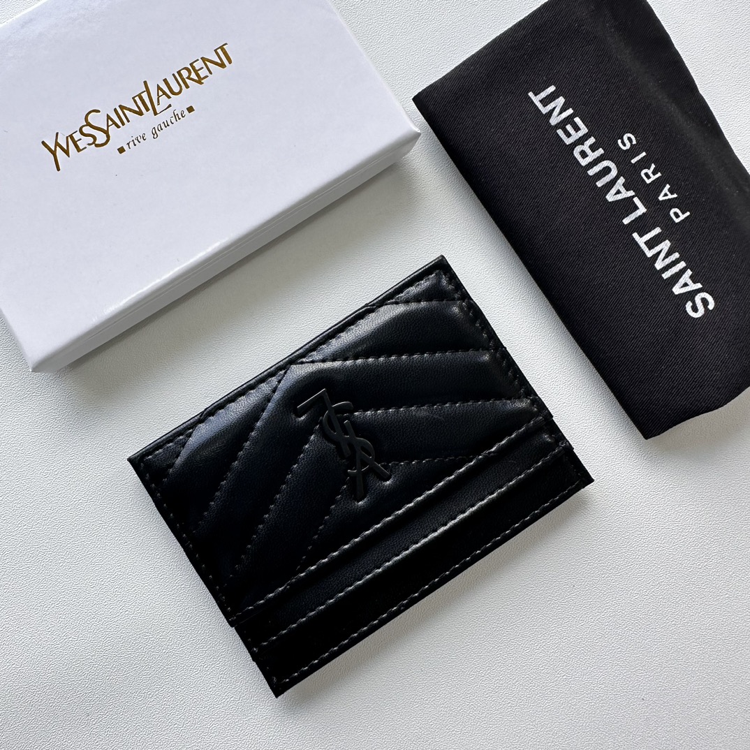 Lady Designer CASSANDRE MATELASSÉ card case in lambskin -Black Wallet - Gorchic - $35.99