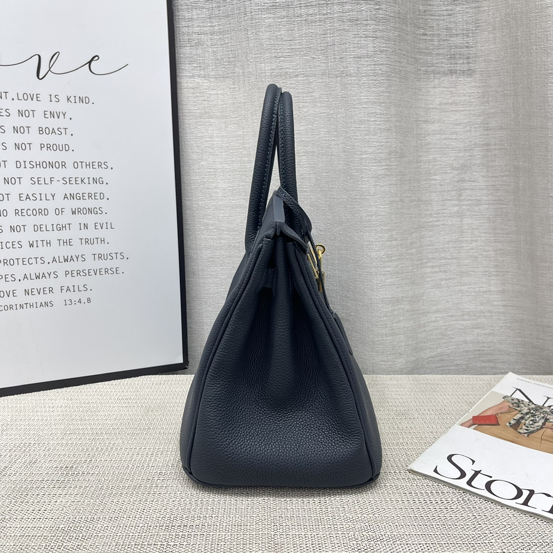 H-Inspired Birkin Togo Retourne Bag Golden-Midnight Blue Bag - Gorchic - $185.99