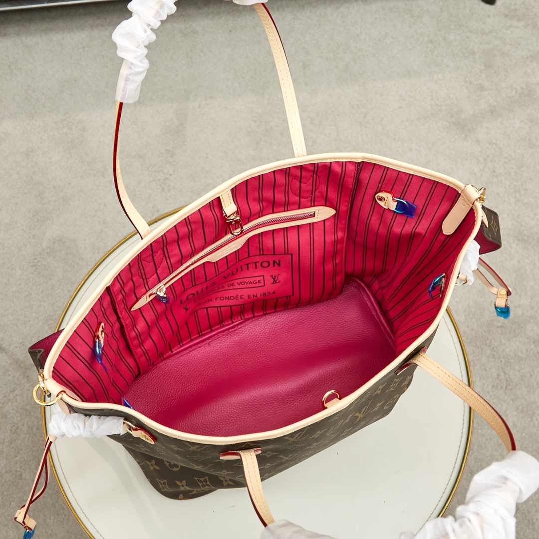 Designer Monogram Neverfull Bandoulière Inside Out MM Size Pink Pondichery Bag - Gorchic - $136.99