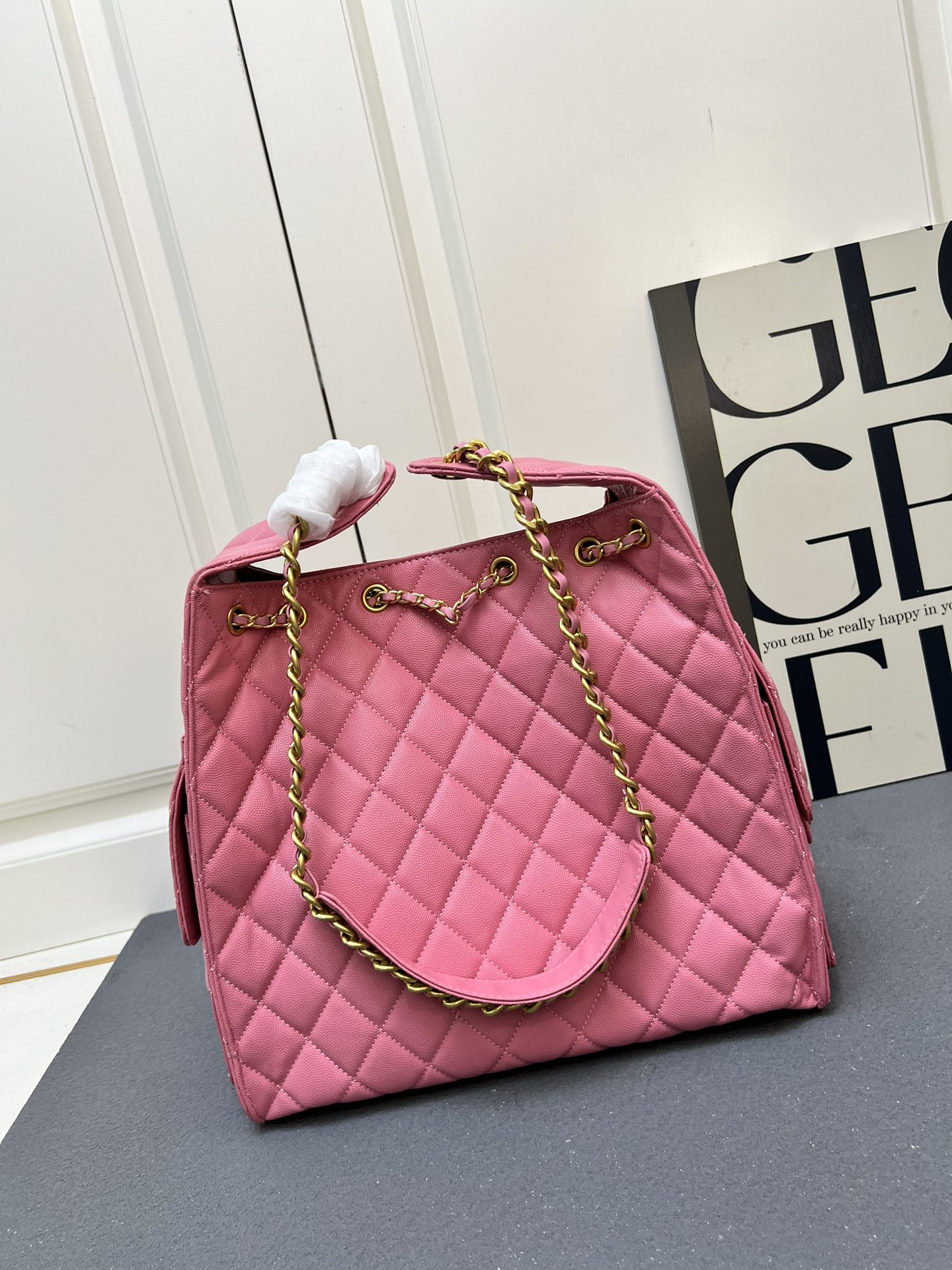 CC Inspired 25 Small Handbag Grained Calfskin & Gold-Tone Metal Light Pink - Bag - Gorchic - $152.99